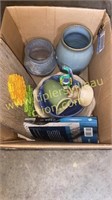 Box of pottery and decor