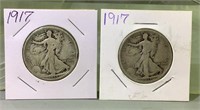 (2) 1917 walking liberty silver half Dollars