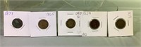 5 assorted Indianhead Cents
