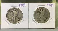 (2) 1918 walking liberty Silver half Dollars