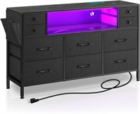 Dresser with Power Outlets and LED Lights, Black