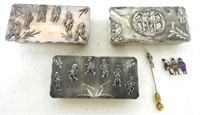 metal trinket or matchboxes & pins