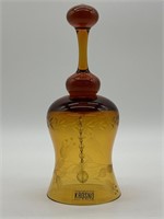 Krosno Polish Etched Amber Art Glass Bell