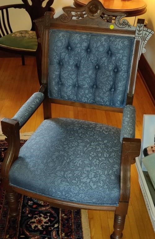 Wooden Carved & Upholstered Chair