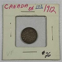 1912  Canadian 5 Cents   VF