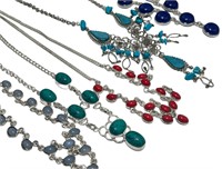 Silver Tone & Colored Stones Necklaces