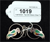 Pair.925 Mexico Silver Turquoise Parrot Earrings