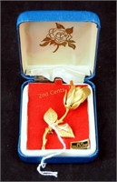 New Vintage 24 Kt Gold 2 1/2" Rose Pin Brooch