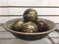Clay bowl and spheres
