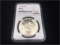 1922-D Peace Silver Dollar MS62