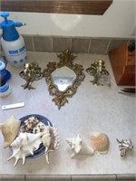 Vintage Mirror & Sconce Set + Sea Shell Decor