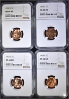 1952-D&S, 53-D&S LINCOLN CENTS, NGC MS-66 RED
