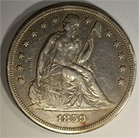 1859-O SEATED DOLLAR, XF/AU