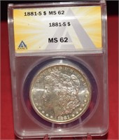 1881-S Morgan Silver Dollar   MS62  ANACS