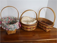 (3) "Longaberger" Handwoven Baskets w/ Handles