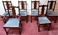 6 VINTAGE MAHOGANY DINING ROOM CHAIRS FABRIC SEATS