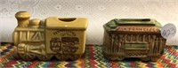 2 Vintage Ceramic Train Toothpick Holders