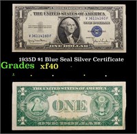 1935D $1 Blue Seal Silver Certificate Grades xf