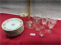 Limoges Plates & Gold & Clear Glassware