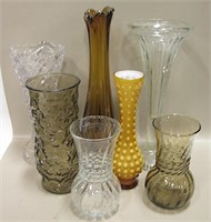 7 PIeces assorted Glass Vases Tallest is 13"