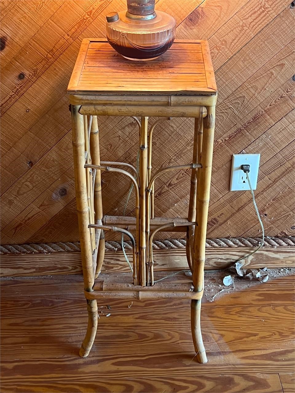 Vintage Pencil Reed Rattan Plant Stand