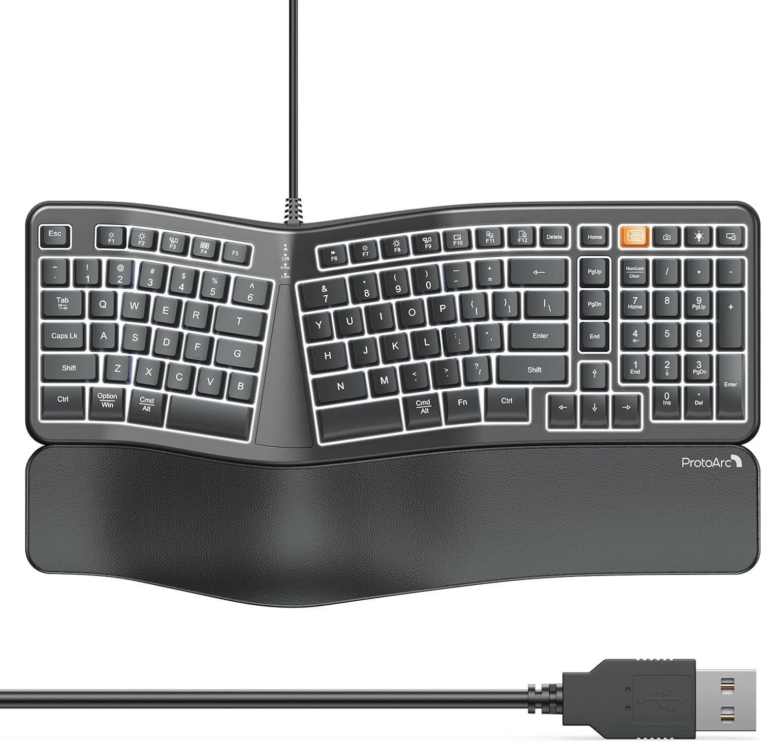 NEW $110 USB Ergonomic Split Keyboard w/Wrist Rest