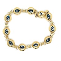 14K YELLOW GOLD BLUE EVIL EYE BRACELET