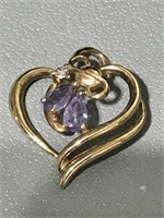 10k heart and Daimen amethyst pendant 1.8 grams