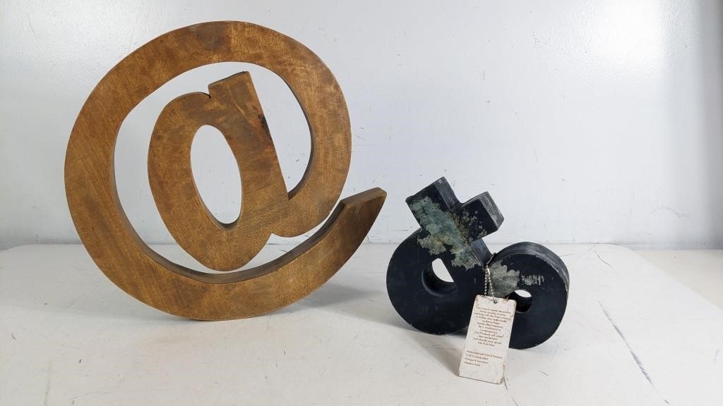 (2) Wooden "@" Sign and Ampersand Symbol