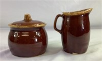 Hull Pottery brown drip creamer and sugar