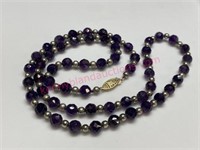 Purple beaded necklace w/ 14K gold clasp
