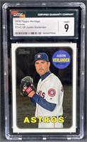 2018 Topps Heritage Verlander Chrome #/999 CGC 9