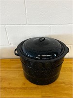 Vintage Speckled Blue Enamel Stock Pot with Lid