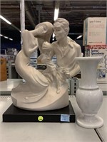 Marble stone vase and composite family sculpture