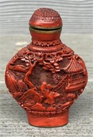 Oriental Carved Snuff Bottle w/ Spoon