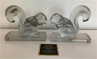 Pair Solid Glass Squirrel Bookends