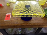 Vaseline Glass Pedestal 2 Toned Cake Plate