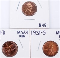 Coin  3 Key Lincoln Cents 1931-P, 1931-D & 1931-S