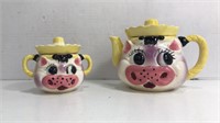 Japan Cow Face Creamer & Sugar Bowl Ceramic