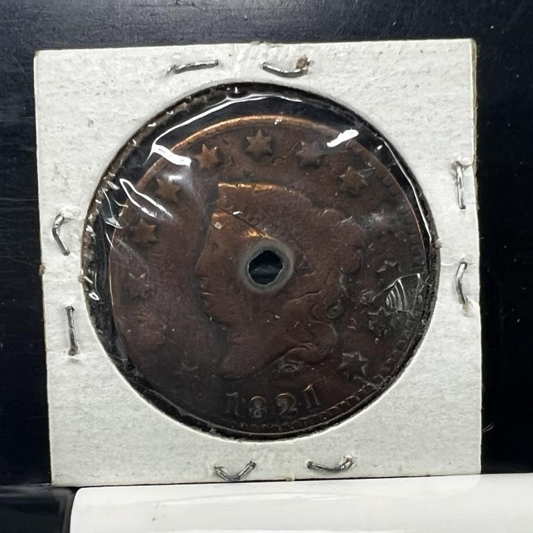 1821 Matron Head Large Cent (Hole in Center)