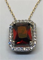 STERLING SILVER CZ PENDANT WITH RED STONE