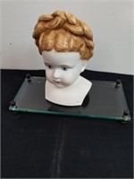 8-in doll head and glass tray