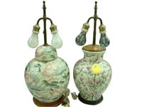 Two floral porcelain lamps