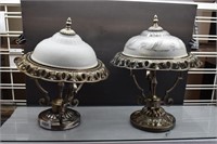 2 Metal Base Glass Shade Table Lamps