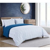 3-Pc Charisma Queen Duvet Cover Set, Blue/White