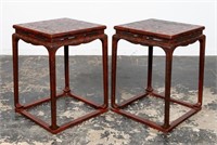 PAIR, CHINESE QING RED LACQUER SIDE TABLES