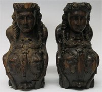 PAIR OF CARVED WOODEN ARCHITECTURAL FIGURES