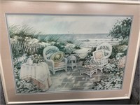 Floral Tea Over Looking The Ocean Picture Framed