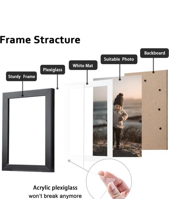 5x7 Picture Frame Black, Photo Frame with Real