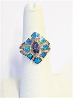 .925 Silver Tanzanite w/Blue Opal Inlay  Sz 6  S